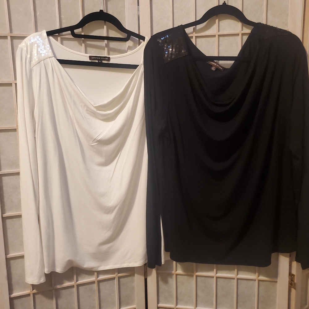 TWO Adrienne Vittadini Long Sleeve Shirts w/Sequence Details